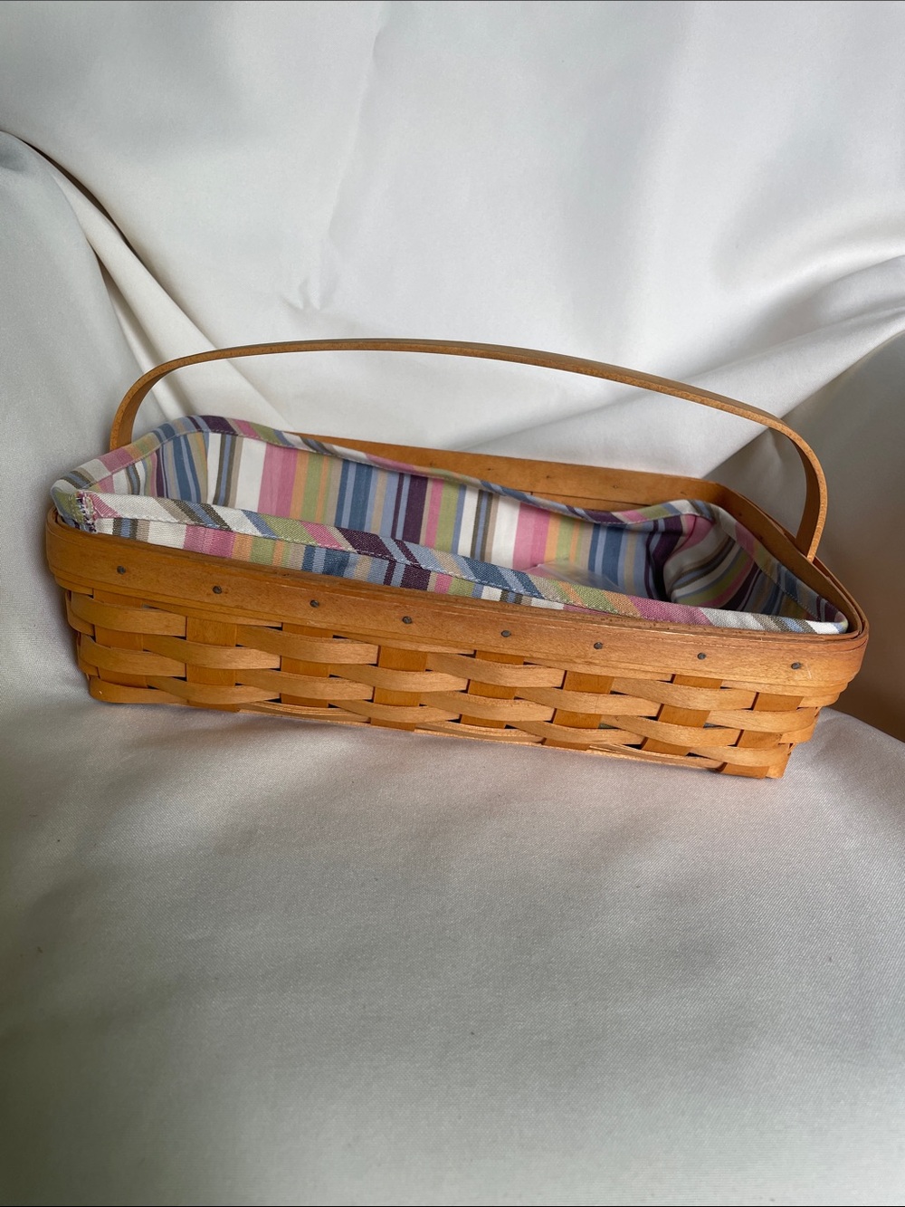 Longaberger back porch basket with Multicolor Striped Liner